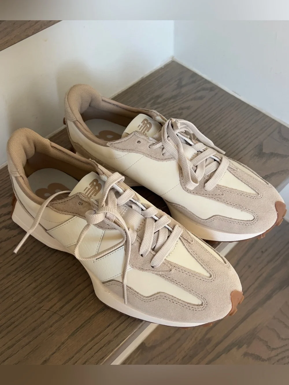New Balance Beige and White Retro Runner Sneakers - Picture 4 of 8